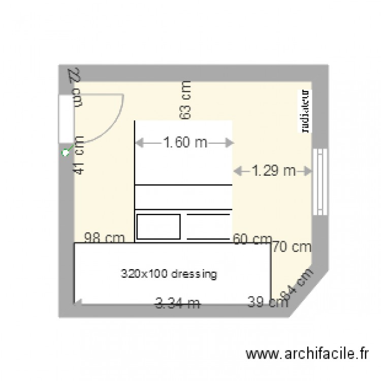 chambre 1 lit 160 x 200 avec dressing . Plan de 0 pièce et 0 m2