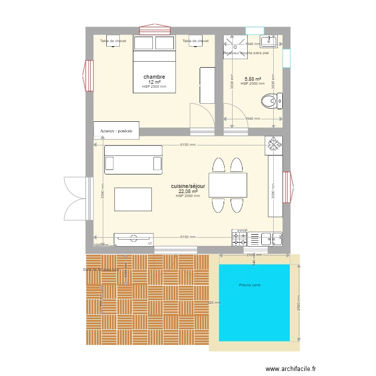 plan bungalow. Plan de 0 pièce et 0 m2