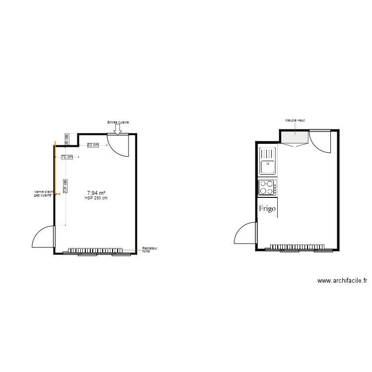 Bessou Castorama. Plan de 2 pièces et 16 m2