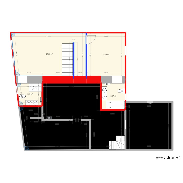 1er étage maison complète. Plan de 6 pièces et 120 m2