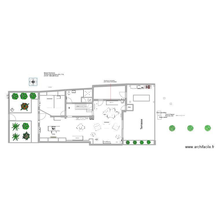 plan Beuz 1  RdC. Plan de 9 pièces et 17 m2