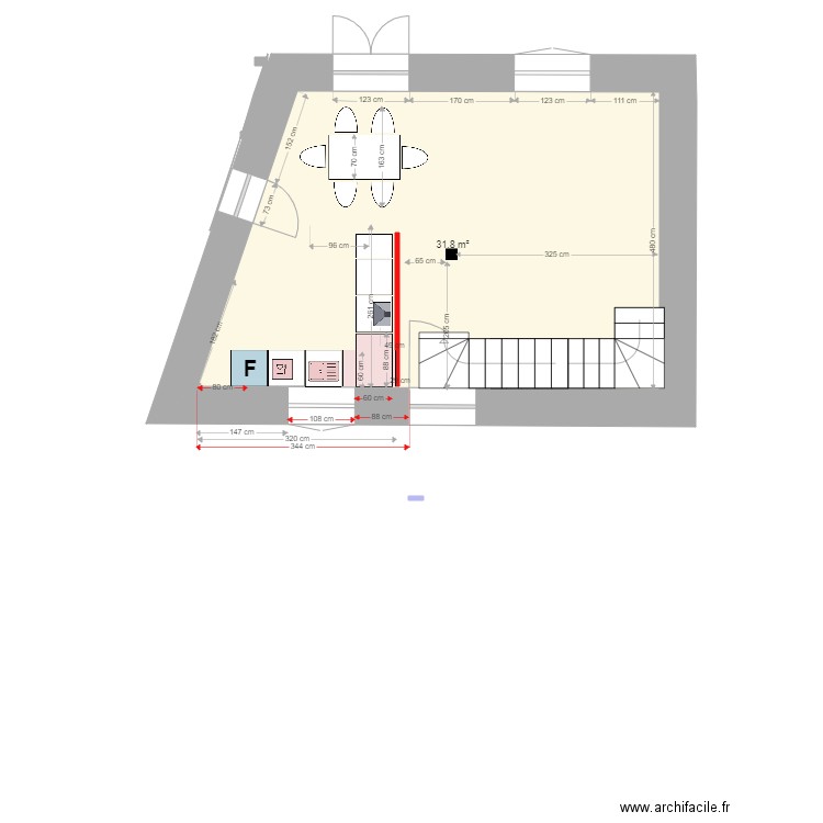 cuisine Xav2. Plan de 1 pièce et 32 m2