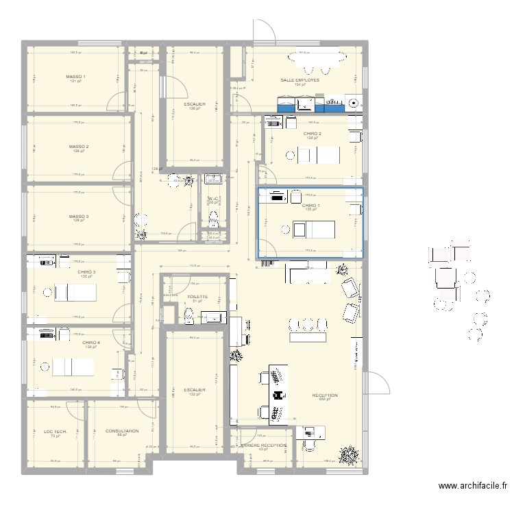 Nouvelle clinique août 2022 version 7. Plan de 21 pièces et 225 m2