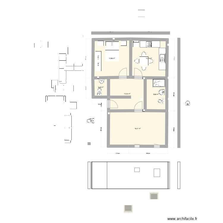plan maison 78 m2. Plan de 6 pièces et 61 m2