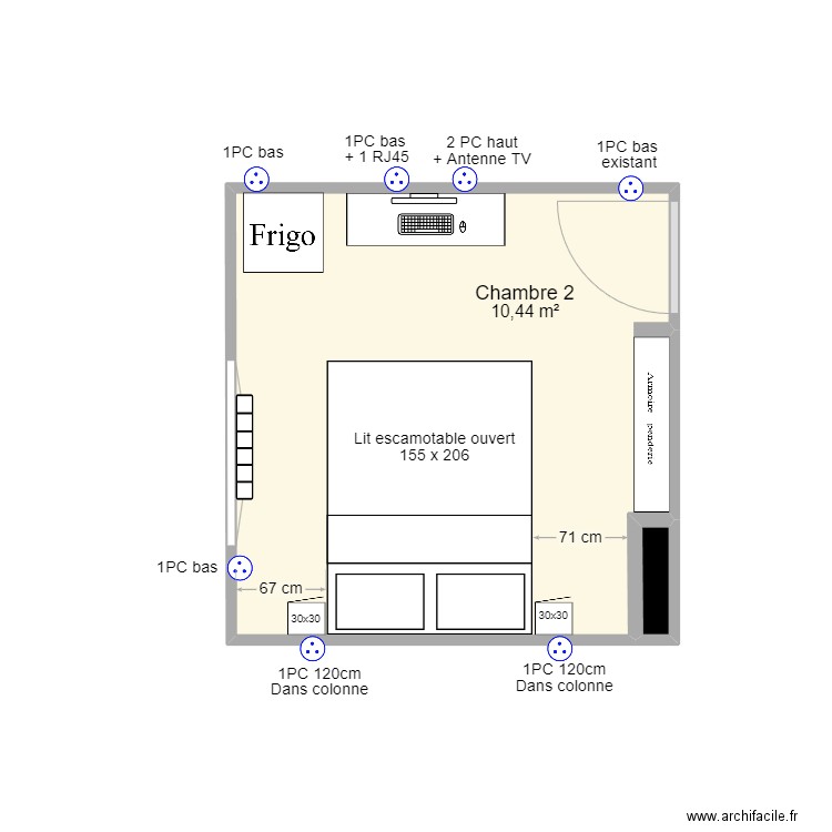 Chambre 2 Coloc. Plan de 2 pièces et 11 m2