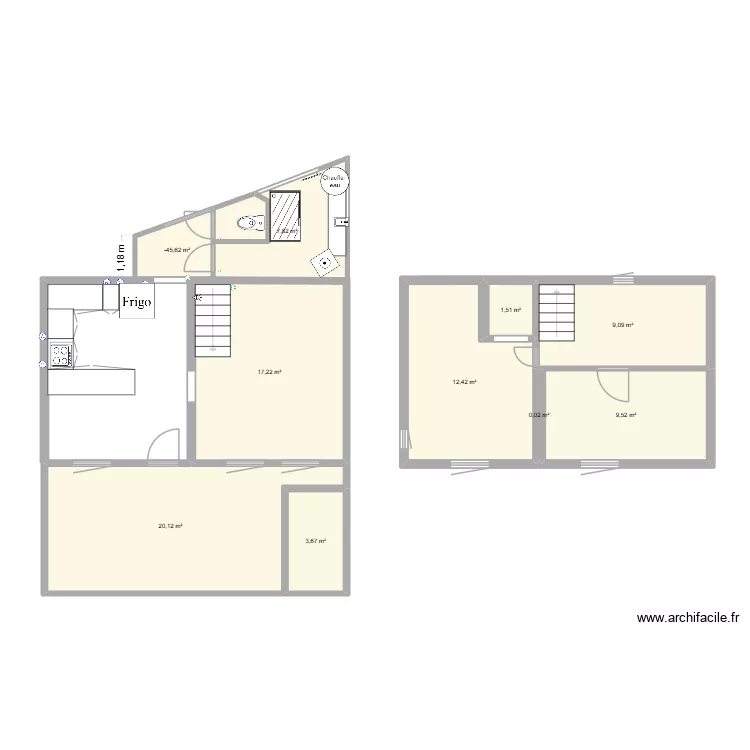 maison renov fini. Plan de 10  et 84 m²
