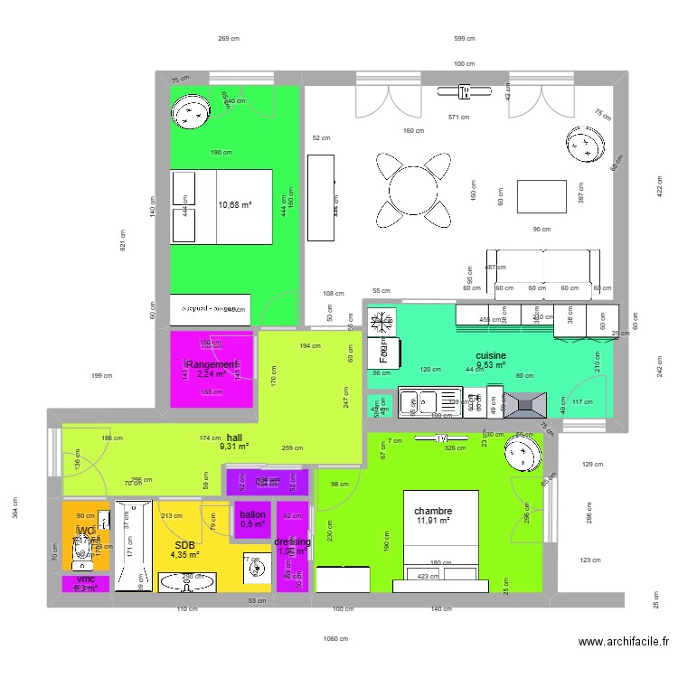 compiegne appart avec cloison. Plan de 11 pièces et 52 m2