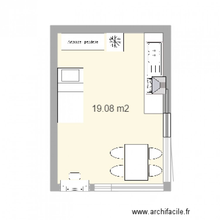 armazem studio. Plan de 1 pièce et 19 m2