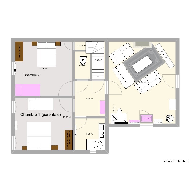 Aménagement RDC LGDV 18 avril 2022. Plan de 8 pièces et 82 m2