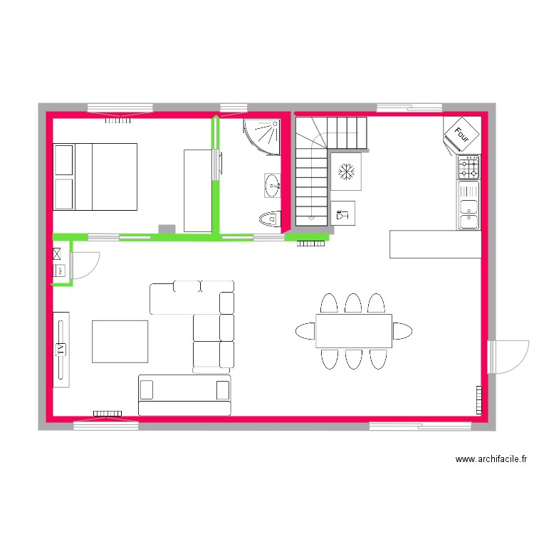 Garage 2023 Mobilié. Plan de 2 pièces et 68 m2