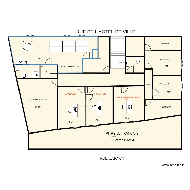 VITRY CARNOT 1er étage fusion3. Plan de 13 pièces et 257 m2