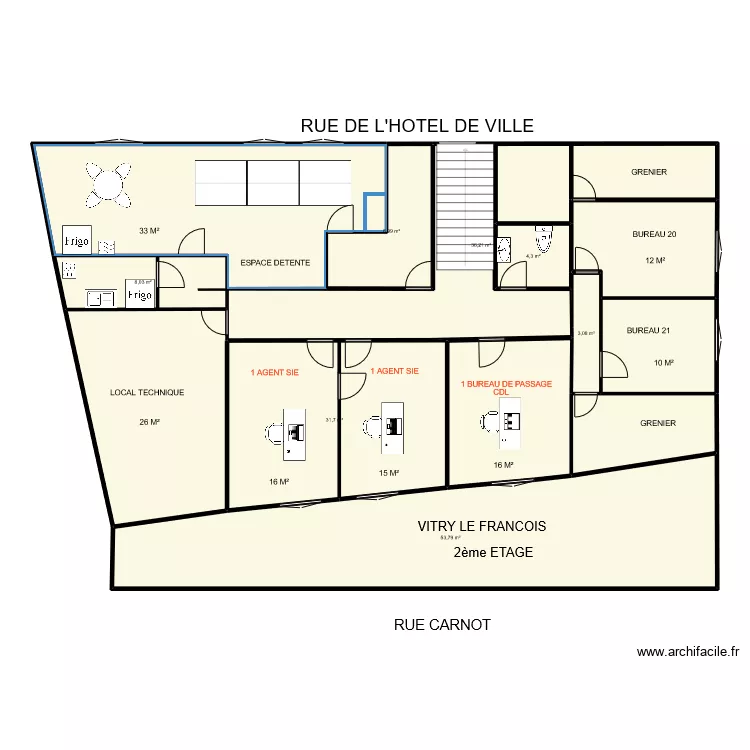 VITRY CARNOT 1er &eacute;tage fusion3. Plan de 