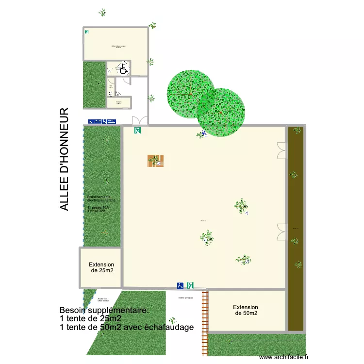 Plan extension 25 + 50 m2. Plan de 