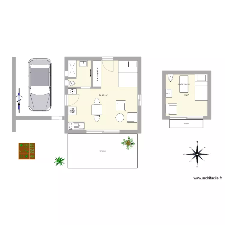 studio carré double . Plan de studio carré double . Plan de
