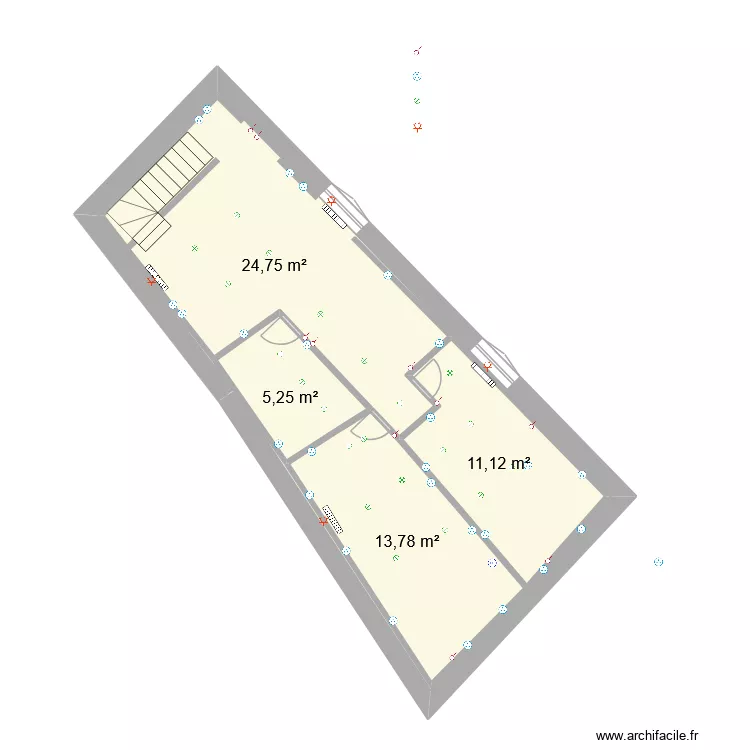 Grange R+1 Mars 2026 ELECTRICITE sans cotes. Plan de 4  et 55 m²