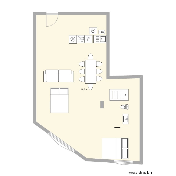 Plan projet commerce Tarbe 3 v2. Plan de 1 pièce et 68 m2