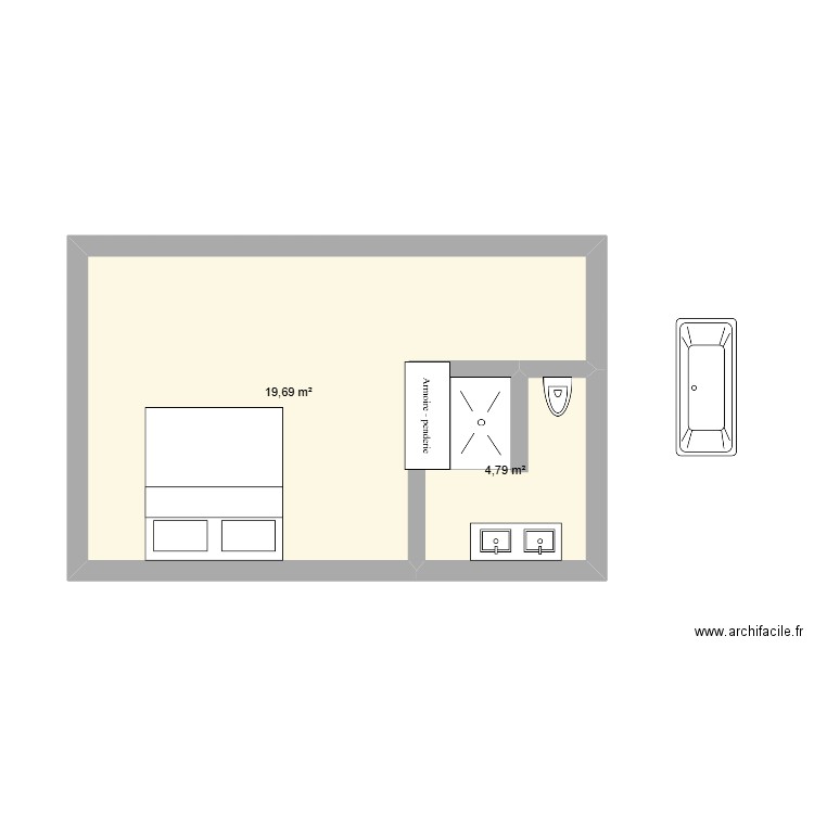 ronce. Plan de 2 pièces et 24 m2