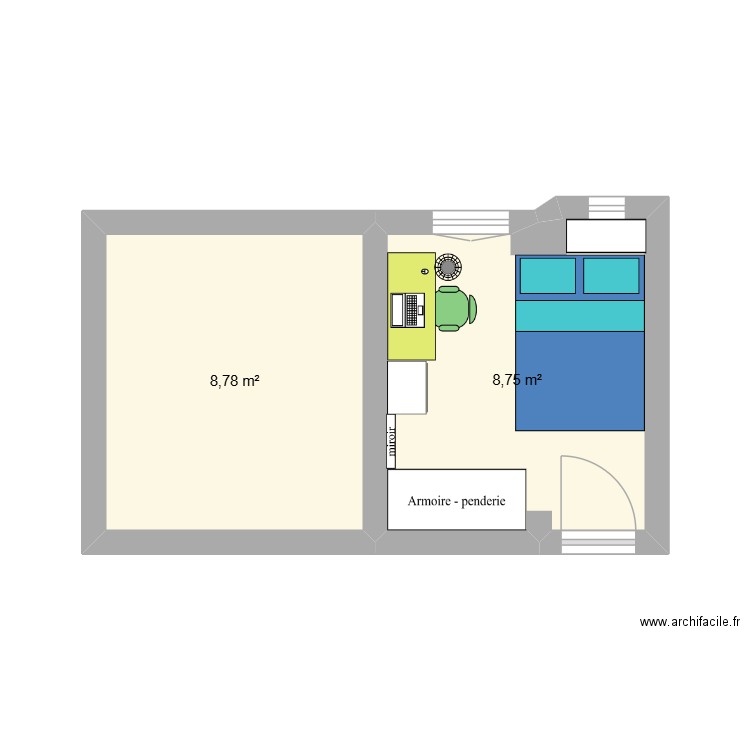 appart. Plan de 2 pièces et 18 m2