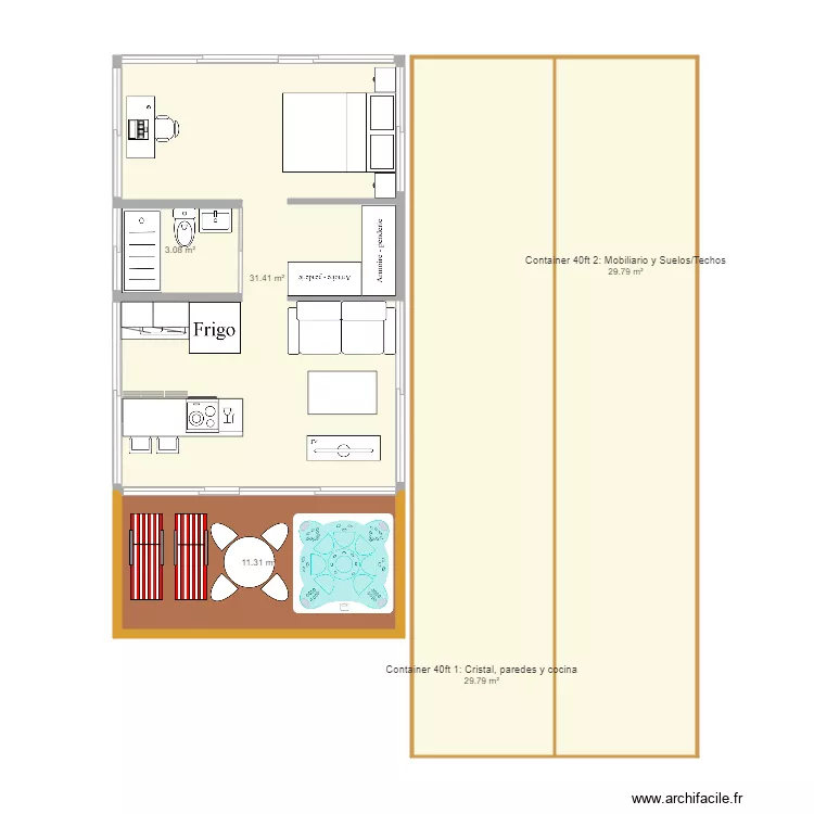 Black 1Br 2 40ft container. Plan de 