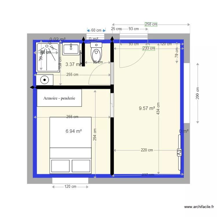 studio 3 cotes. Plan de 