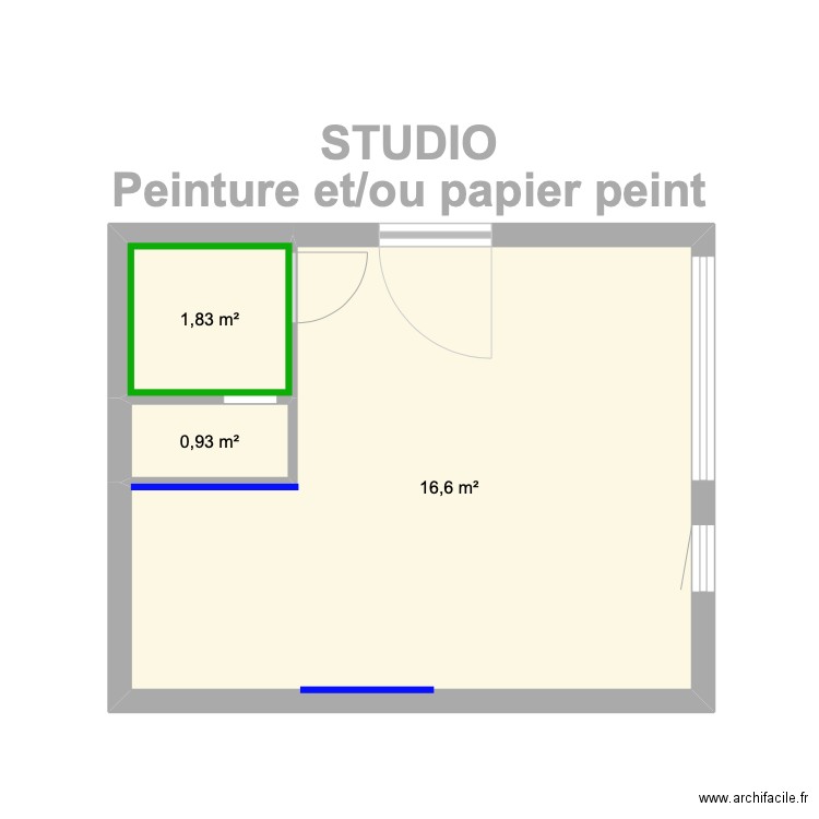 STUDIO Peinture et/ou papier peint. Plan de 3 pièces et 19 m2