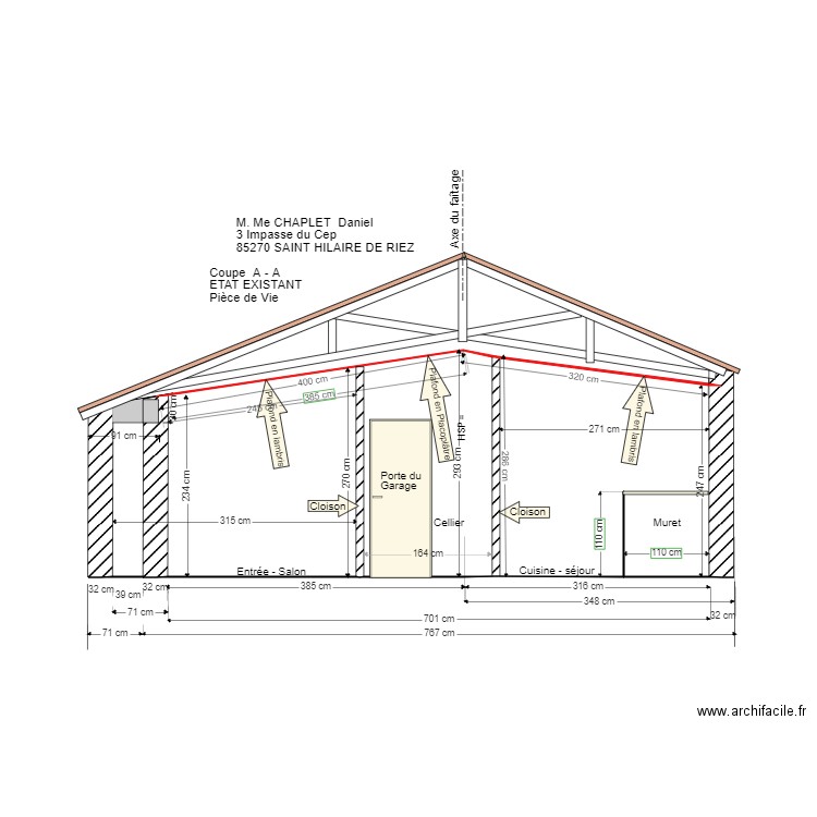 Coupe A A  Etat existant. Plan de 0 pièce et 0 m2