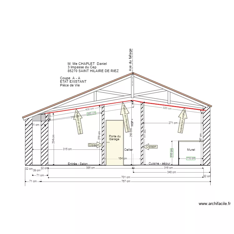 Coupe A A  Etat existant. Plan de 