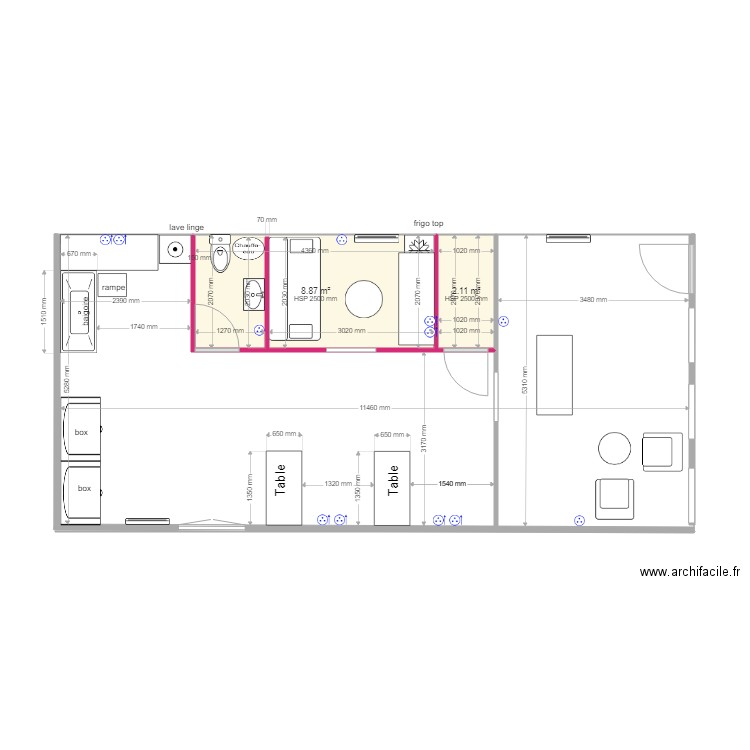 toilettage .1. Plan de 2 pièces et 11 m2