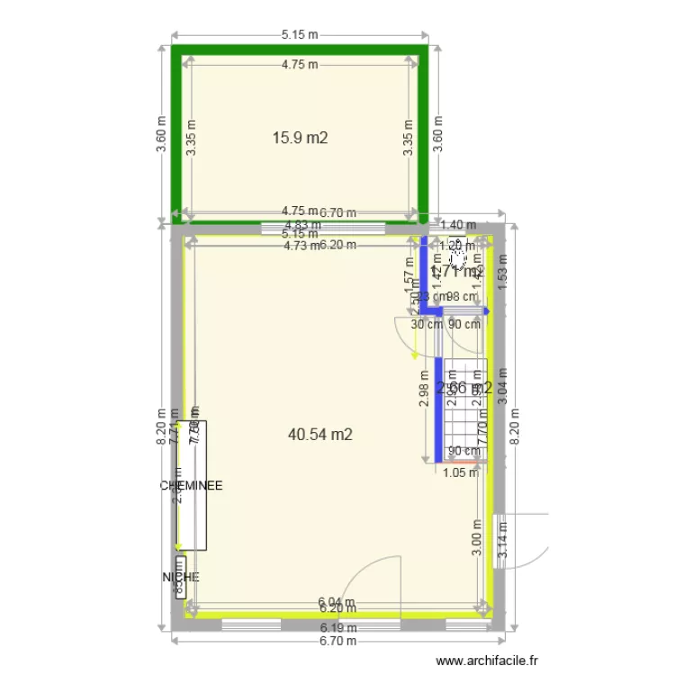 PLAN REZ DE CHAUSSEE HUGO avec cuisine 19mcarres. Plan de 