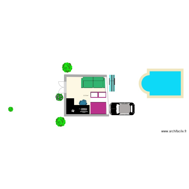 Dino Neyla. Plan de 1 pièce et 22 m2