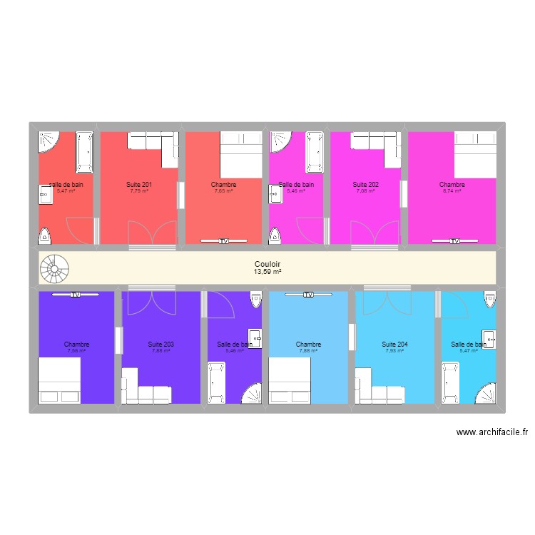 Hotel R+2. Plan de 0 pièce et 0 m2