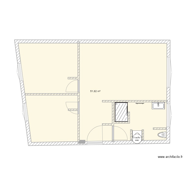 R1G BIS1. Plan de 1 pièce et 52 m2