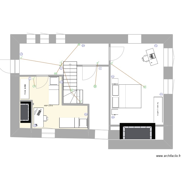 étage partie commune projet  électricité. Plan de 1 pièce et 13 m2