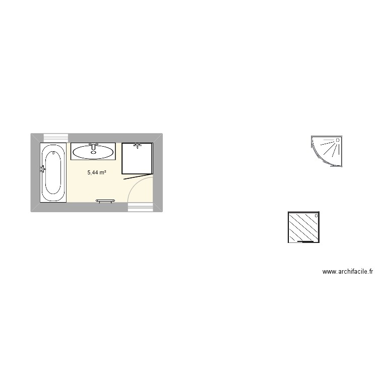 Salle de Bain V2. Plan de 1 pièce et 5 m2