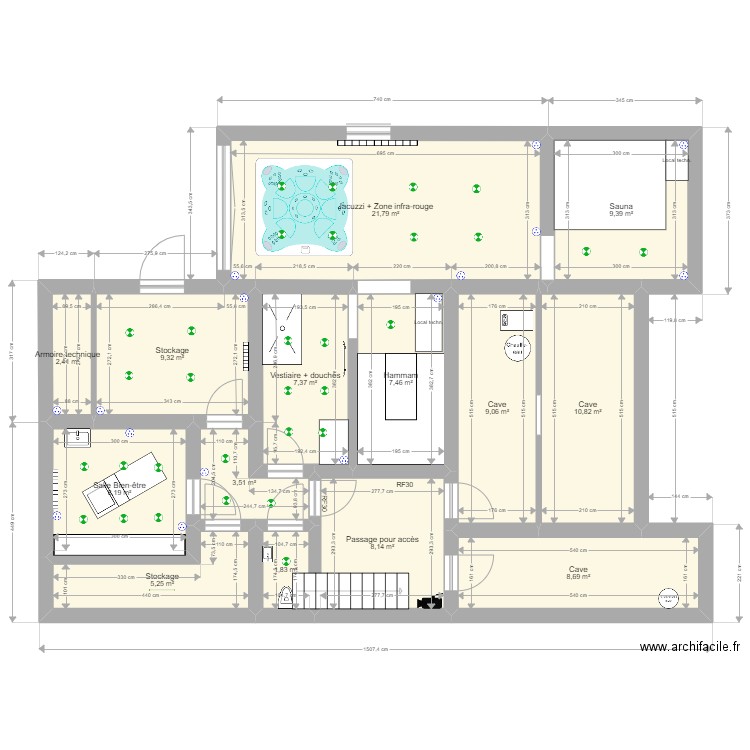 Plan sous-sol situation projetée (2). Plan de 14 pièces et 113 m2
