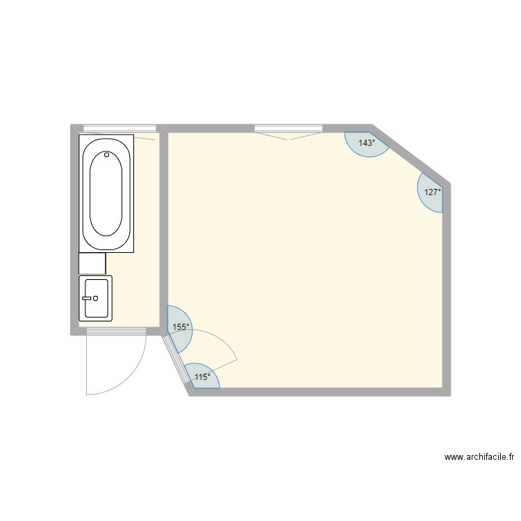 Chamaillard_Actuel. Plan de 2 pièces et 15 m2