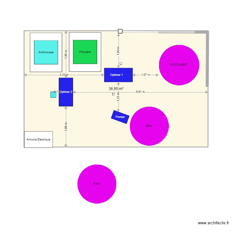 Zone Floculant. Plan de 1 pièce et 37 m2