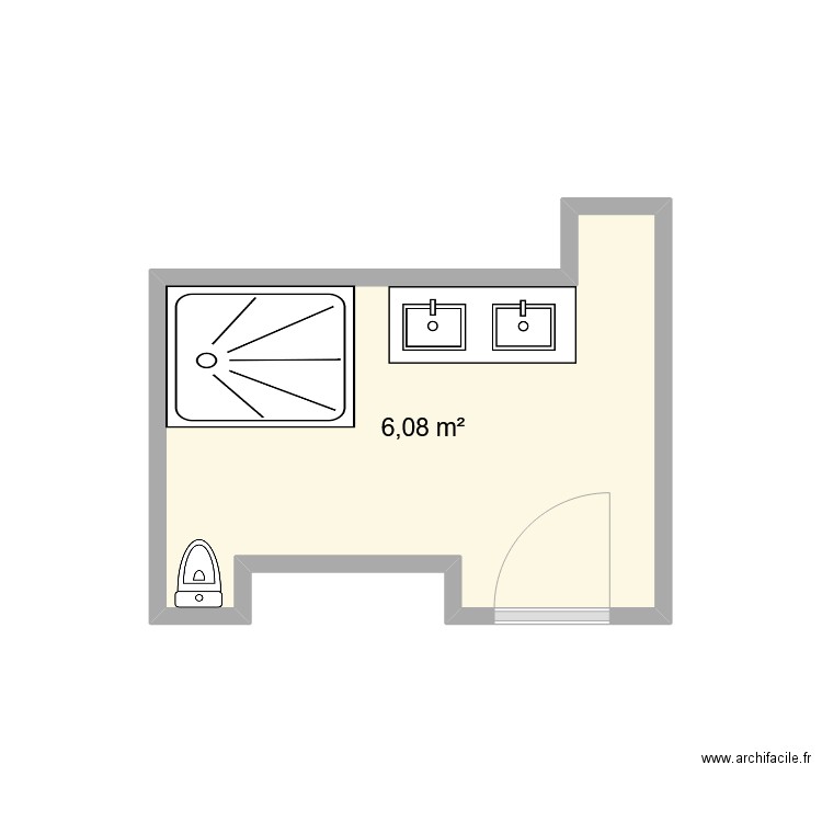 salle d'eau RDC. Plan de 1 pièce et 6 m2