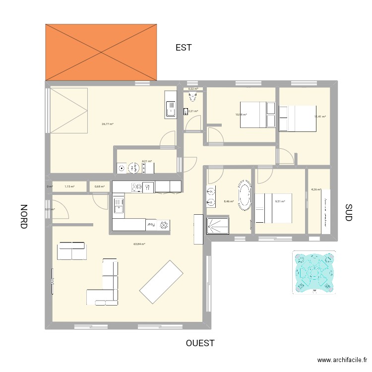 Maison officielle 3. Plan de 15 pièces et 144 m2