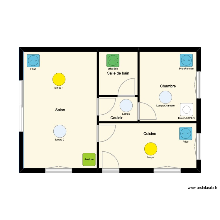 Jeedom Demo. Plan de 5 pièces et 44 m2