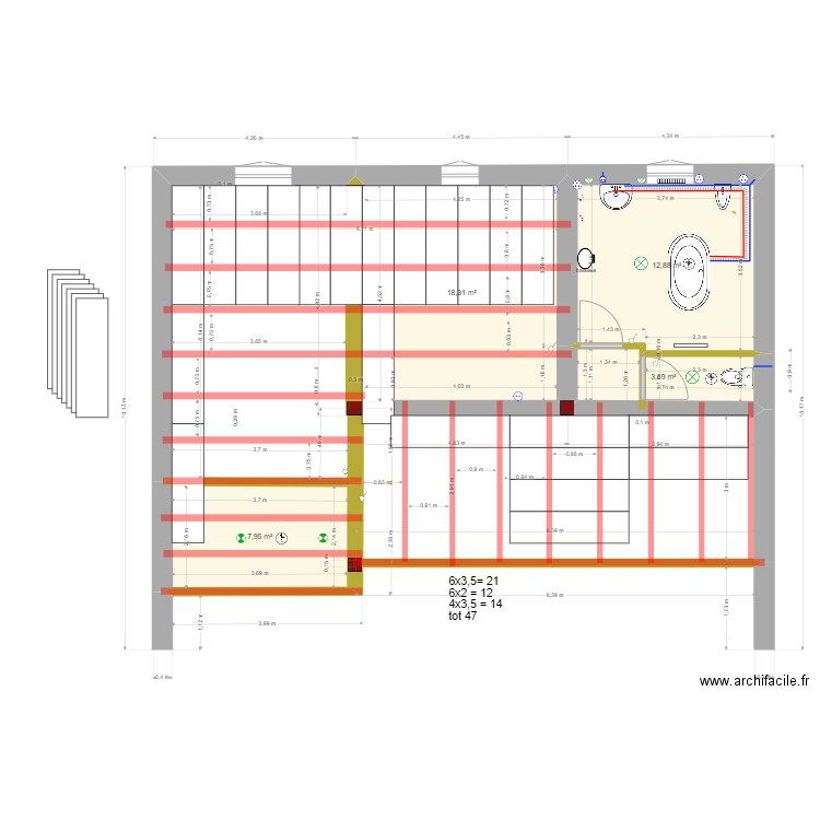 plancher2500x675. Plan de 4 pièces et 43 m2