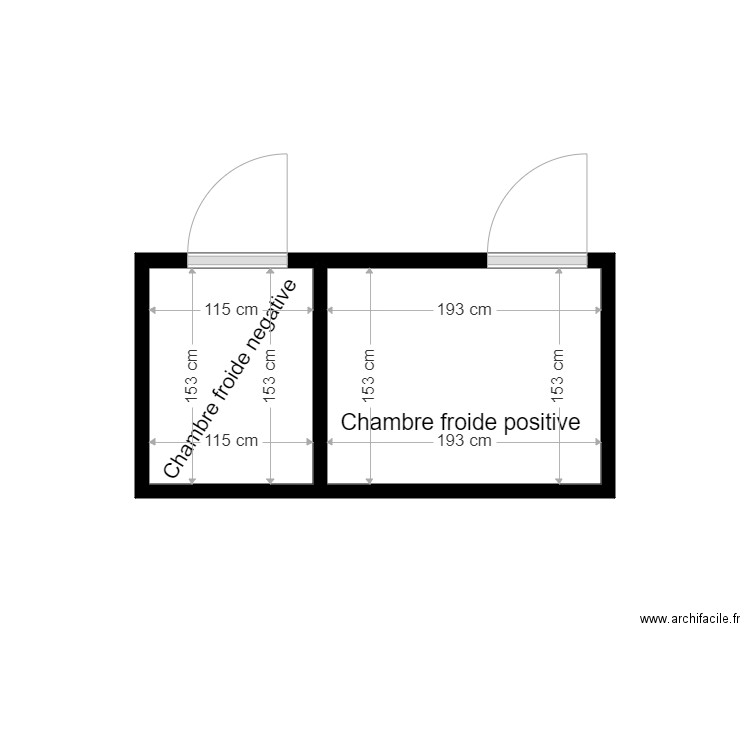 chambre froide posetive et negative. Plan de 2 pièces et 5 m2