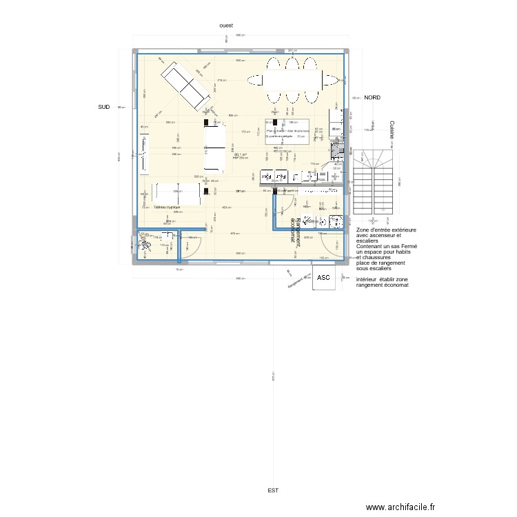 Rez de 81 m2 V1 . Plan de 1 pièce et 80 m2