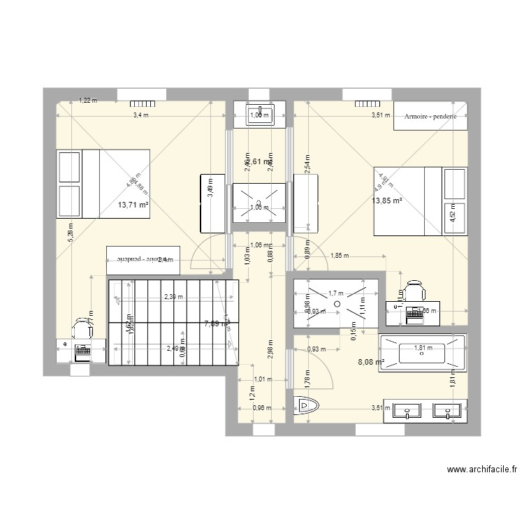 AnneDam 1er proposition 2pt4. Plan de 5 pièces et 46 m2