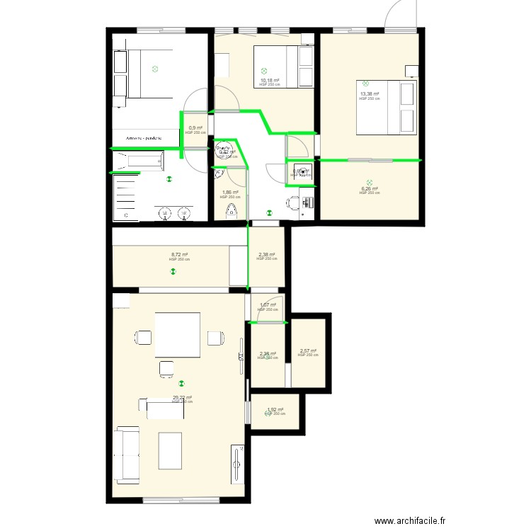 PAO SARTENE. Plan de 14 pièces et 82 m2