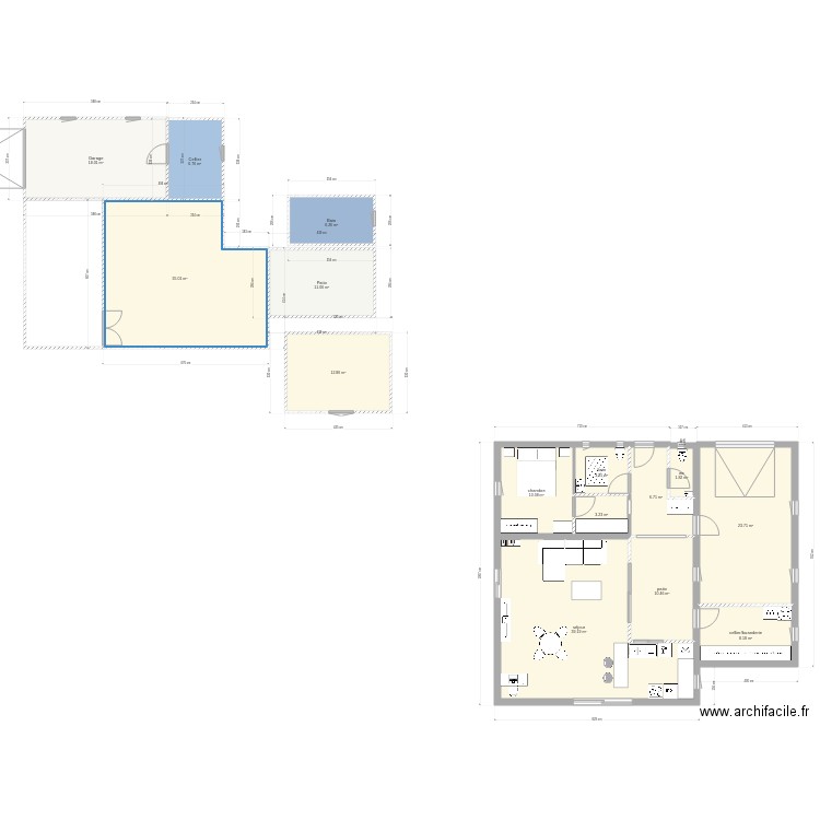 maison de plain pied avec patio. Plan de 0 pièce et 0 m2