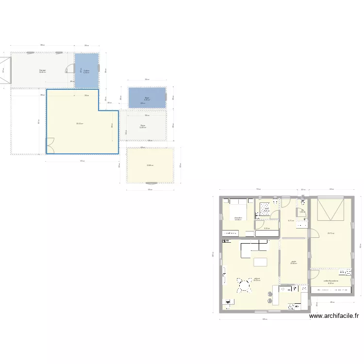 maison de plain pied avec patio. Plan de 