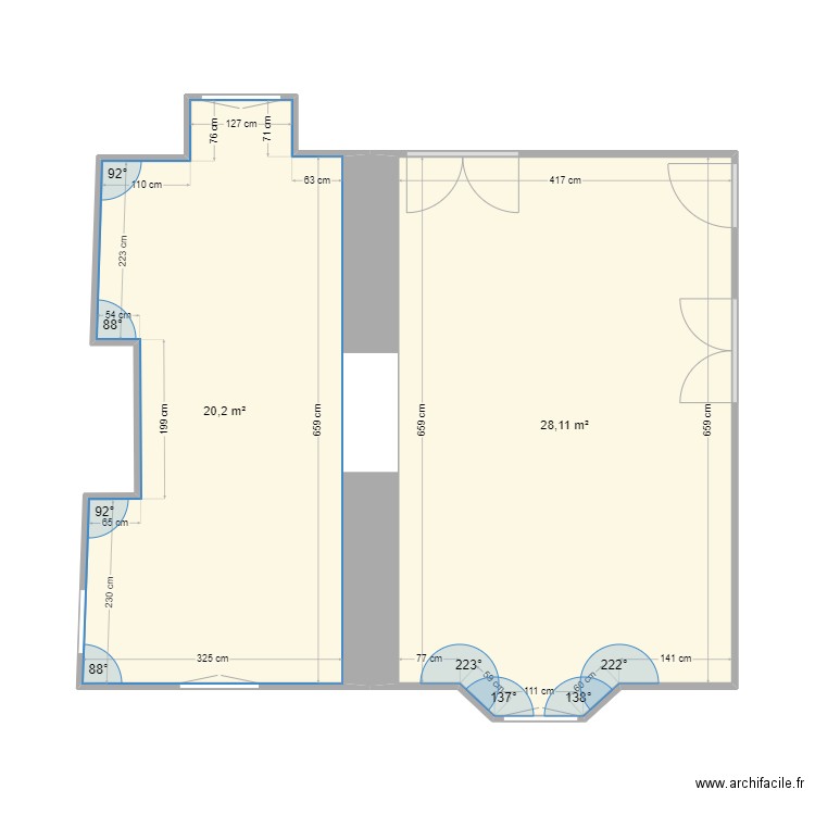 Maison Rudy. Plan de 2 pièces et 48 m2