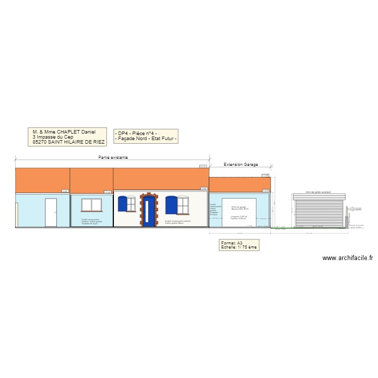 Extension Garage Façade Nord. Plan de 0 pièce et 0 m2
