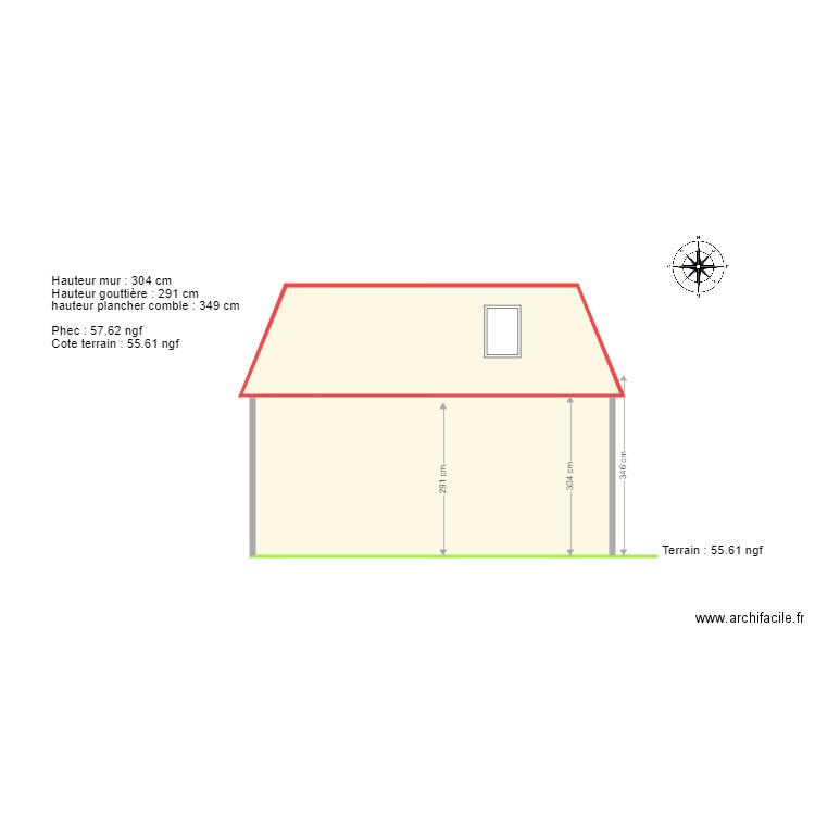 Pan de profil hauteur maison Daigremont . Plan de 0 pièce et 0 m2